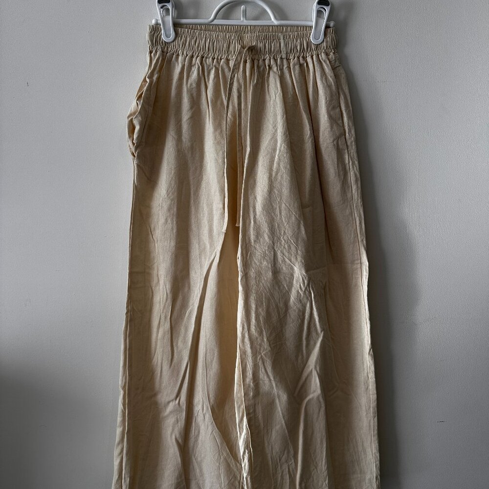 Beige Flowy Beach Pants